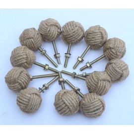 Nautical.Gift.Decor 12 x Knot Nautical Jute Rope Drawer Door Knobs