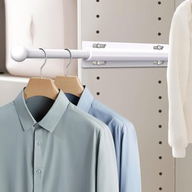 Supforce Valet Rod for Closet Pull Out, Retractable Slide Out Valet Rod Closet Organization, 12" Aluminum Valet Clothing Hanger Rods Perfect for Suits, Freshly Pressed Clothes, White