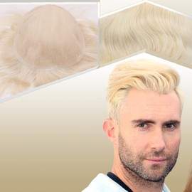 Lishy European Human Hair Toupee for Men Soft Full Swiss Lace Hair Replacement System Hairpieces 10"x8" Straight #613 Platinum Blonde Color