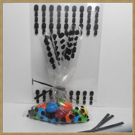 25pcs 4"x 6" Polka Dot Black" Gift Cello Bag + Twist Ties
