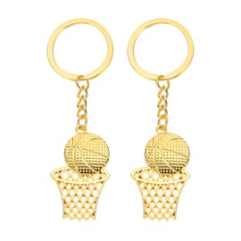 PATIKIL 2Pcs Basketball Hoop Keychain, Mini Cute Sports Basketball Key Chain Sport Ball Pendant Key Ring Bag Backpack Decor for Men Women Party Gifts Favors, Gold