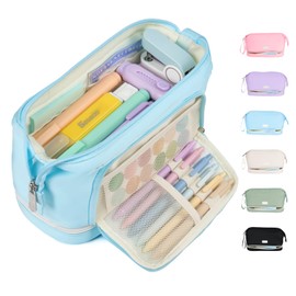 Sooez Big Pencil Case, Extra Large Pencils Pouch, Wide Opening Pen Bag Box with 6 Compartments, Store 200 Pens, Zipper Stationery Organizer, Cute Aesthetic School Supplies for Teen Girls Boys Women