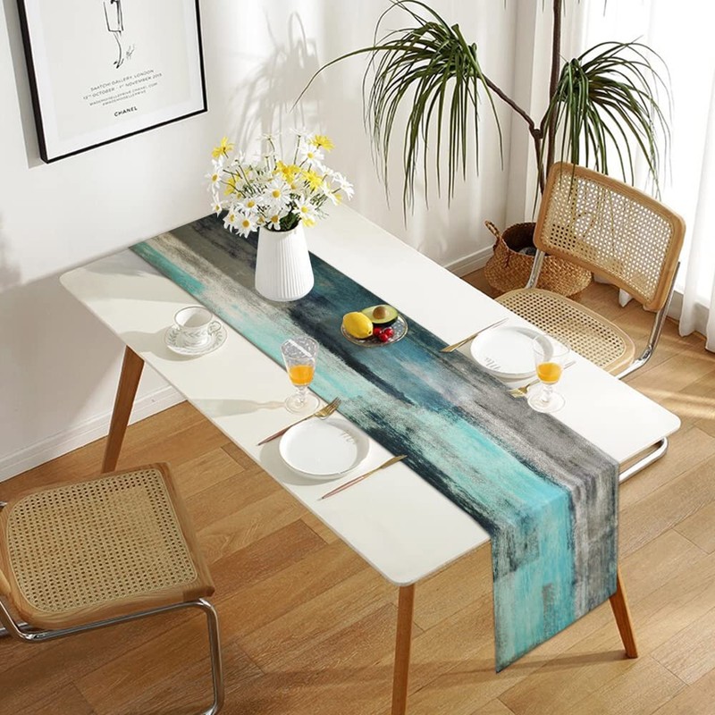 Teal Table Runner Linen Table Runner Thicken Turquoise Blue and