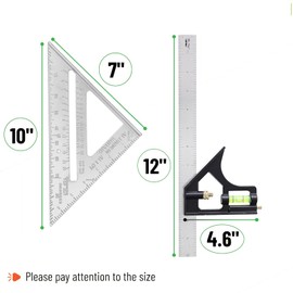 2 Pcs Square Tool, Square and Combination Square Tool Set, Try Square, Set Square Carpentry, Carpentry Tools and Equipment, Level for Accurate and Adjustable Woodworking Measurement