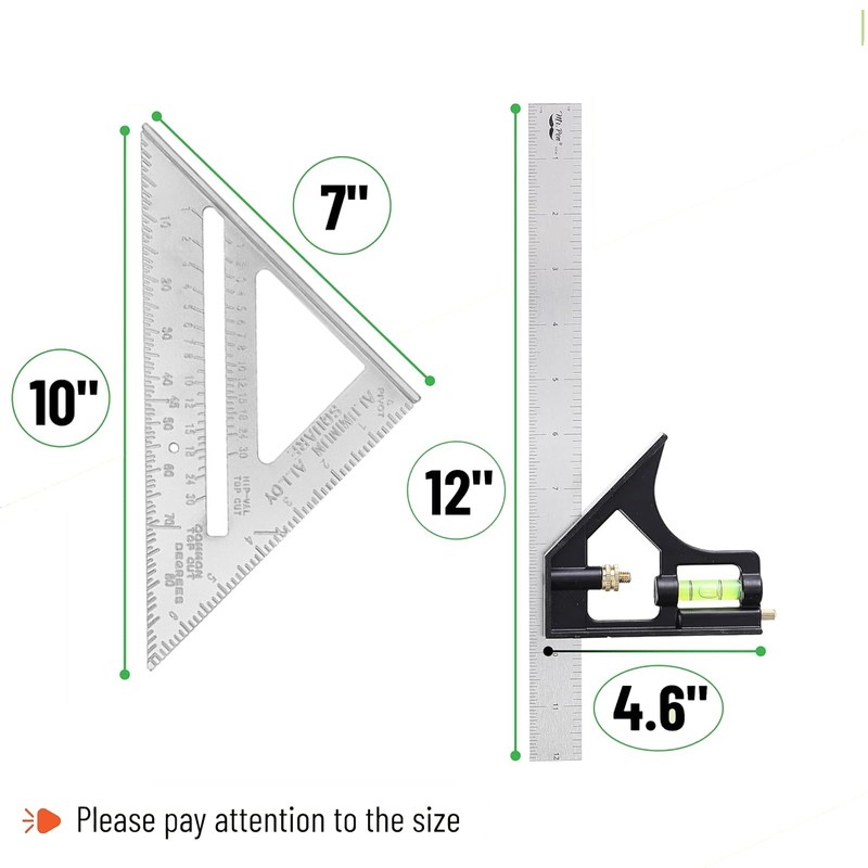 2 Pcs Square Tool, Square and Combination Square Tool Set,