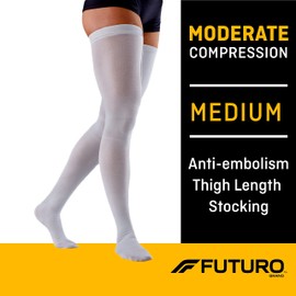 Futuro Anti-Embolism Stockings, Thigh Length Closed Toe, White, Medium, Moderate (18 mm/Hg)