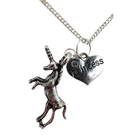 Silver Plated Necklace Princess Heart Gem Charm Unicorn Pendant