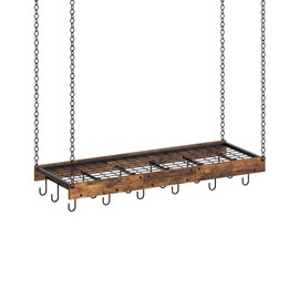 CHOEZON Hanging Pot Rack, Ceiling Wall Mounted Pot Rack for Kitchen, Industrial Style Pot Hanger with 18 Hooks, Cookware Storage Organizer, for Pots and Pans, Rustic Brown and Black TPR12BFC1