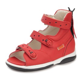 Memo Ladybird Corrective Orthopedic High-Top AFO Leather Sandal, Red, 27 (10.5 US Little Kid)