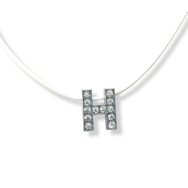 Initial Necklace - Letter - Name - Alphabet - Rhinestones - Letter H - White Lace - Gift Idea, Faux Leather, No Gemstone