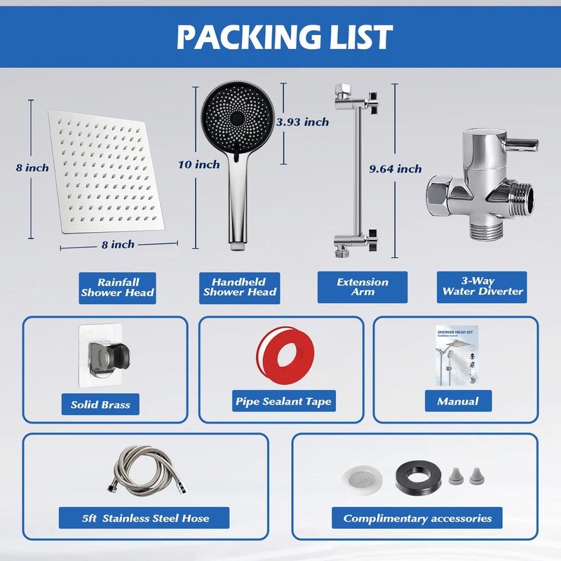 Shower Head,8”Rain Shower Head with Handheld Spray Combo with 11''