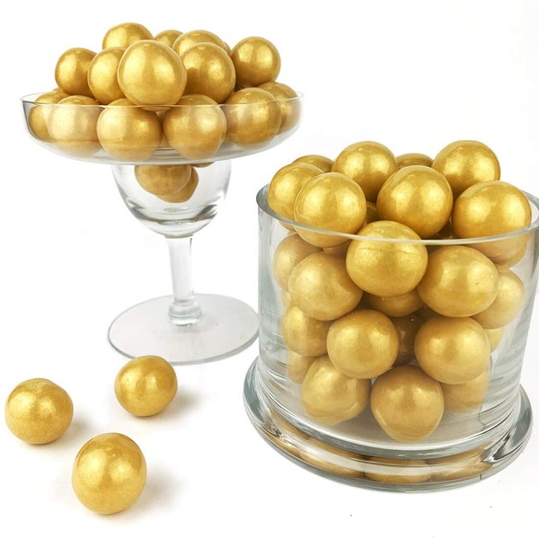 Color It Candy Shimmer Gold 1 inch Gumballs 2 Lb Bag - Perfect For Table Centerpieces, Weddings, Birthdays, Candy Buffets, & Party Favors.