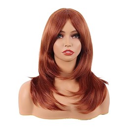 MapofBeauty 20 Inch Long Layered Straight Shoulder Length Wig,Ginger Orange