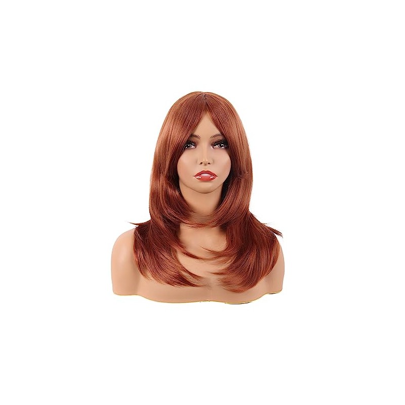 MapofBeauty 20 Inch Long Layered Straight Shoulder Length Wig,Ginger Orange