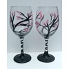 2 Pink Cherry Blossom Tree Stemmed Wine Glasses