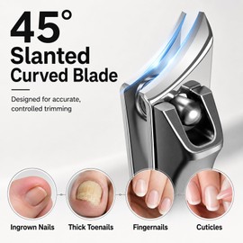 Ingrown Nail Clipper with Slant Curved Blade for Thick Toenails and Ingrown Nails - Precision Stainless Steel Toenail Cutter with Anti-Slip Handles for Seniors and Men, Podiatrist Designed