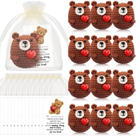 Geelin 12 Set Mini Plush Crochet Positive Appreciation Gifts Emotional Bulk Inspirational Crochet Animals Support Cards Cheer up Birthday Gifts for Teacher Employee Coworker Team Staff(Bear Style)