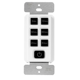 TOPGREENER 4-Hour Countdown Timer Switch, 5-10-30-60 Min 1-2-4 Hour Settings, for Fans and Lights, LED Indicator, 120VAC 60Hz, 1/2HP, 150W LED, Neutral Wire Required, UL Listed, TGT06-4H-RT-W, White