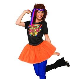 REDSTAR FANCY DRESS® Neon Tutu Skirt Leg Warmers Fishnet Gloves Necklace Beads and Neon Wrist Beads (14-22 UK, Orange)