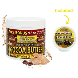 African Diamond Cocoa Butter Balm with Vitamin E. Deep Moisturizer for Dry Skin, Hands, Feet, and Face. Soothes, Softens, and Restores. Made in Canada. Complete Skin Care for All. Comes with a BONUS 8g container of cocoa butter. (1).