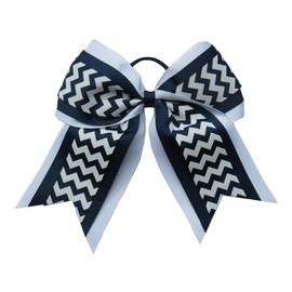 "White Navy Chevron" Cheer Hair Bow Pony Tail 3" Ribbon Girls Cheerleading