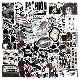 50 Pcs Y2K Black and White Aesthetic Stickers – Retro Scrapbooking and Planner Vinyl Stickers for Journaling, Laptops, Water Bottles, and DIY Crafts