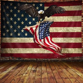 Viajar American Flag Tapestry, Bald Eagle Tapestry Stars and Stripes Flag Tapestry Wall Hanging, Haliaeetus Leucocephalus American Culture Tapestry for Bedroom Home Dorm Party Decor 60Wx40H inch