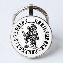 St Christopher Keyring - Patron Saint of Travel Protection - Christian Catholic Keychain for Safe Travels - Good Luck Key Ring - Gift for Men and Women