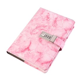 Keyed Notebook Marble Journal Journal with Key A5 Lockable Refillable Secret Password (Pink)