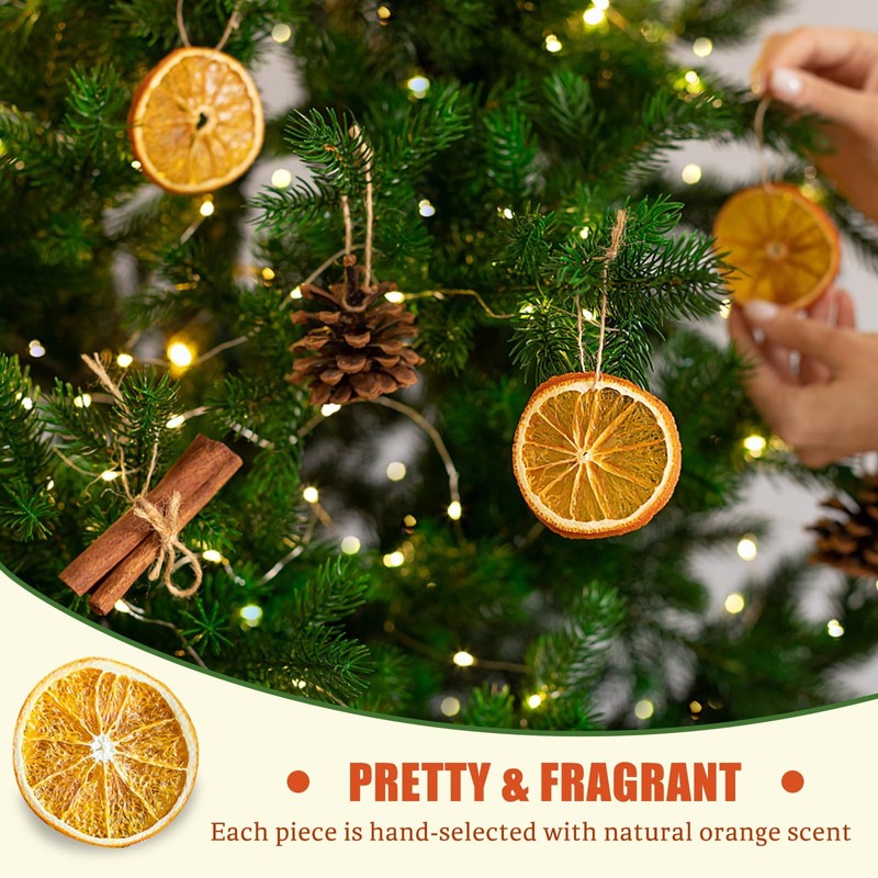 50 Pcs Dried Orange Slices, with 50Pcs Hemp Rope, Christmas