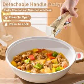 2 Pack Removable Handles for Pots and Pans - Universal Detachable Pan Handle Replacement - Heat-Resistant Plastic, Stainless Steel, Silicone - Wood-Like