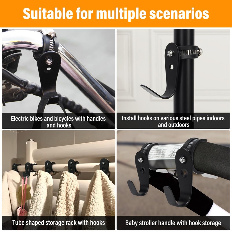 DOVORSY Tube Rod Hooks,Black Adjustable J-Hooks Made of Cold-Rolled Steel,