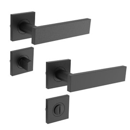 KARATINTL Toilet Handle Set, Black, Door Handles with Square Set for Bathroom Doors, Black Door Handle Set, Door Handles WC Black Matt for Room Doors, DIN Standard (Square WC/Bathroom)