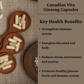 Canadian Vita Ginseng Capsules - Immune System and Energy Support - 500mg/capsule - 60 caps
