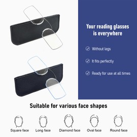 DXYXYO Mini Armless Reading Glasses for Women Men, 2 Pack Thin Legless Nose Clip Readers Compact with Small Portable Case, 1.0 Black and Blue