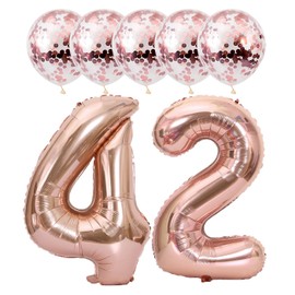 Rose Gold 42 Foil Balloons 40" Jumbo Foil Balloons Confetti Balloons for 42th Birthday Wedding Anniversary Party Decorations