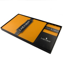 Sets of 4 Mustard Yellow Recycled Leather Placemats (28cm x 21cm) and 4 Recycled Leather Coasters. Made in The UK by Lara-May.