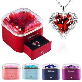 Echte ewige Rose Halskette Schmuck-Geschenk-Box, konservierte Blume Rose Geschenk-Box, romantische Dame Geschenk, Valentinstag Hochzeitstag Geburtstag Geschenk, Geschenk für Frau Mutter Oma Freundin