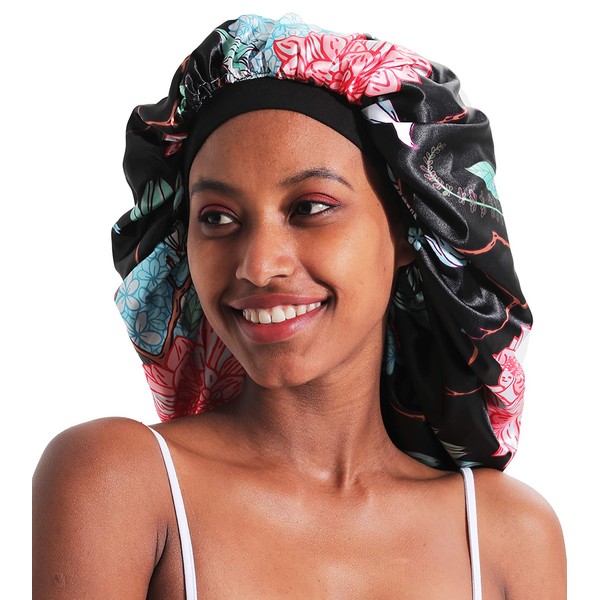Extra Large Silk Bonnet for Women Double-Layer Satin Sleep Cap for Curly Natural Frizzy Hair