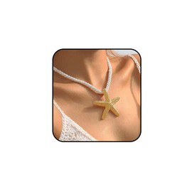 Tgirls Boho Gold Necklace for Women Big Starfish Pendant Necklaces Sun Choker Necklace Chunky Conch Shell Beach Necklace Statement Summer Jewelry (Starfish)
