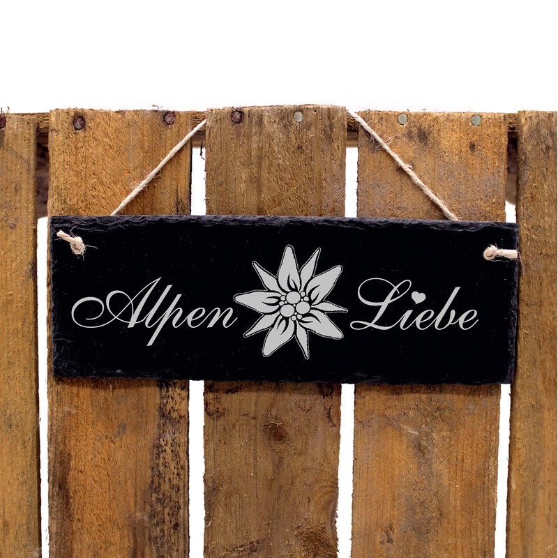 Slate Sign with Engraving – Alps Liebe – Heimat Berge