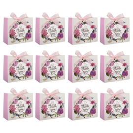 12 Pack Thank You Gift Bags Small Party Favour Bags with Ribbons 16× 14× 7cm(White)