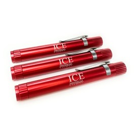 ICE Medical LED Nurses Penlight/Pentorch Pocket Torch Light Reusable with Pocket Clip for Pupil Exam Doctor Paramedic (Red, 3 x Penlights no case)
