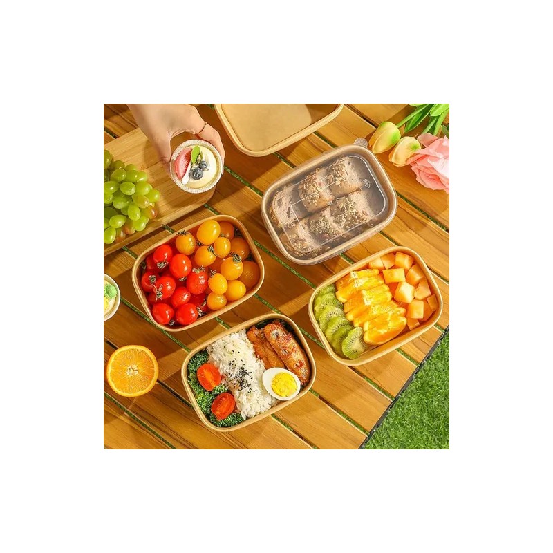 30 Bowls Kraft Contenedores Biodegradables 25 Oz Con Tapa