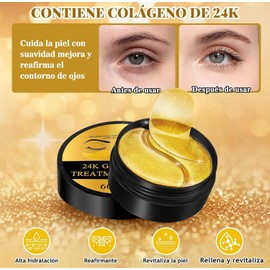 Parches para Ojos, Máscaras de colágeno de 24 K en polvo de oro, Mascarillas Contorno Ojos, Se Utiliza para Hidratar y Reducir la Apariencia de Líneas Finas y Ojeras.