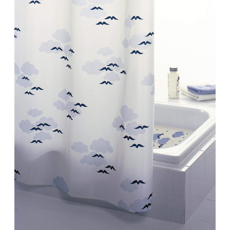 RIDDER Duschvorhang Textil ca. 240x180 cm, Helgoland, blau, inkl. Ringe