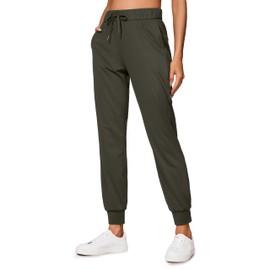 CRZ YOGA 4-Way Stretch Workout Joggers for Women 28" - Casual Travel Pants Lounge Athletic Joggers with Pockets Olive Green Large