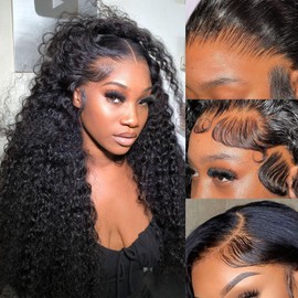 Deep Wave Lace Front Wigs Human Hair 13x4 Hd Transparent Full Frontal Deep Curly Wig 200% Density Pre Plucked With Baby Hair Glueless Wigs For Balck Women (natural black-13x4 deep wave, 22 inch)