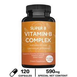 Xemenry Super B Vitamin B Complex Extended Release Capsules (Vitamin B1, B2, B3, B6, B9 - Folic Acid, B12) Contains all B vitamins - Promotes normal functioning of the nervous system - 590MG