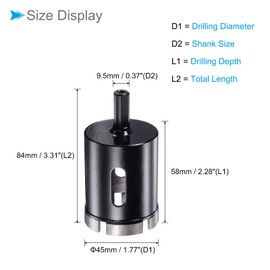 CoCud Diamond Core Drill Bit, 45mm Dia Triangle Shank, Tiles Stones Marble Concrete Dry/Wet Hole Saws Black - (Applications: for M10 Angle Grinder), 1-Piece